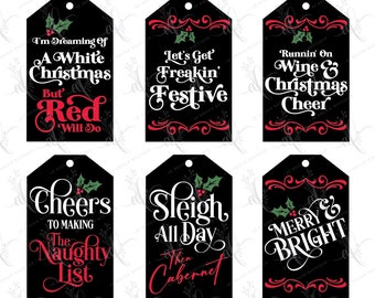 Funny Holiday Wine Bottle Tags: Festive DIY Gift Tags (PDF & PNG)