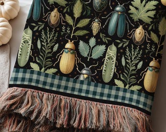 Personalized Beetles Pattern Woven Blanket, Insect Lovers, Fall Halloween, Custom bug lover gift, Fairycore  Aesthetic
