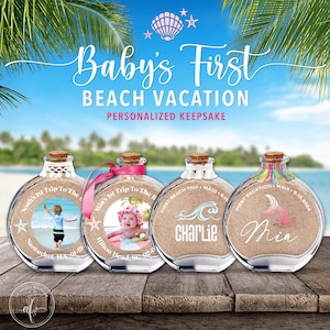 Personalized baby Vacation Keepsake, baby's first, kids beach vacation, Souvenir, glass Sand Bottle, kid's Birthday gift, Baby Shower