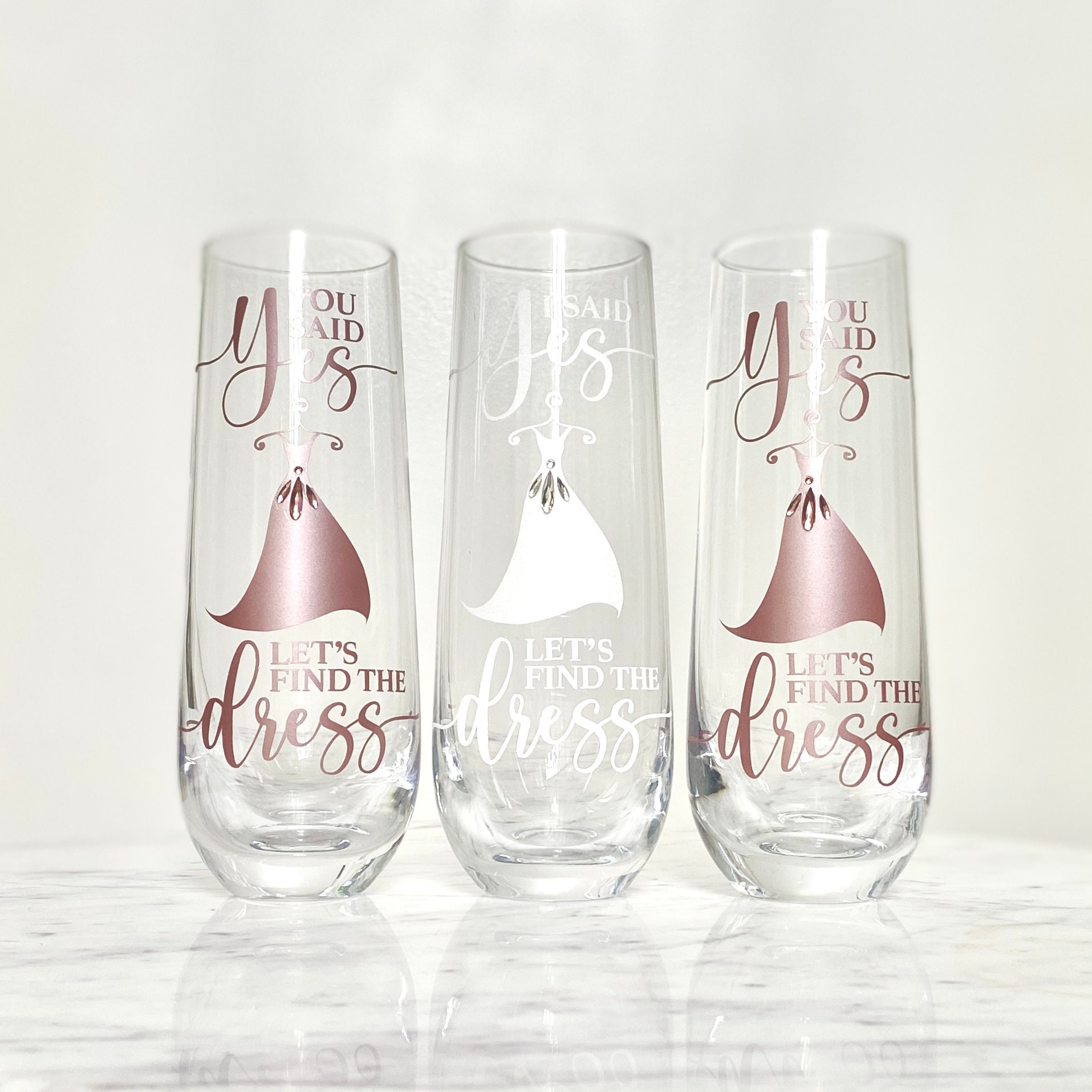 Bride Dress Shopping Champagne Glasses