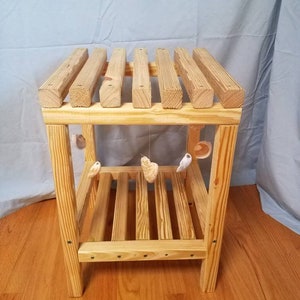 Houten plantenstandaard - Behandelde plantenstandaard - Tweelaagse plantenstandaard - schelpenplantenstandaard - nautische plantenstandaard - Moederdagplantenstandaard