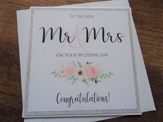 Just Married Congratulations on your Wedding Day Personalised Wedding Day Card Mr and Mrs Celebration Card