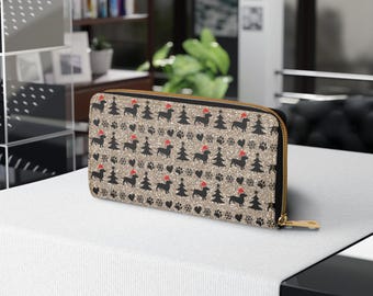 Cartera navideña para amantes de los daushounds, cartera festiva con cremallera para perros salchicha, regalo para calcetines