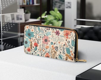 Cartera con cremallera floral, elegante diseño floral, monedero con estilo, regalo perfecto para ella, organiza efectivo y tarjetas, ideal para viajar