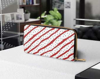 Monedero elegante con cremallera inspirado en un pastel de árbol de Navidad con un divertido diseño de rayas, perfecto para el uso diario, regalo para las fiestas, linda billetera de viaje