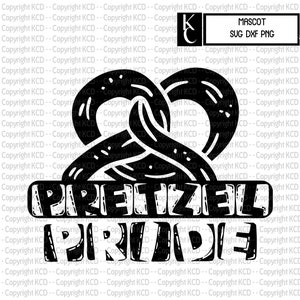 Op de afbeelding: Zwart-wit grafisch ontwerp van twee pretzelvormen die een hart vormen met de tekst "Pretzel Pride" eronder.