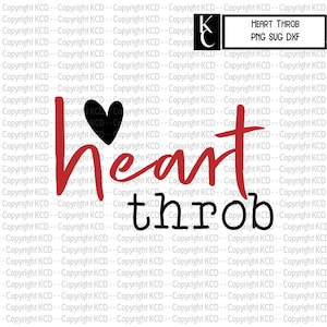 May include: Red and black graphic design with the text "heart throb" and a black heart with a red outline.