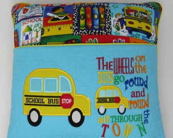 Reading Pocket Pillow Cover - School Bus Theme