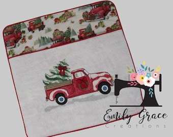 Reading Pocket Pillow  Cover - Vintage Red Christmas Truck Theme