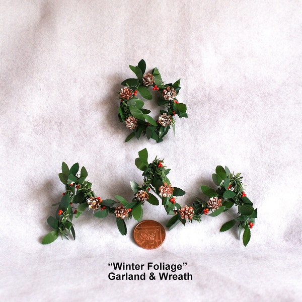 Dolls House Christmas MANTEL GARLANDS and WREATHS Sets - A