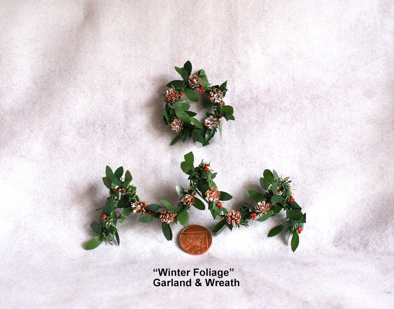 Dolls House Christmas MANTEL GARLANDS and WREATHS Sets A Winter Foliage