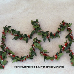 Dolls House Christmas MANTEL GARLANDS and WREATHS Sets A Laurel/Red/Silver