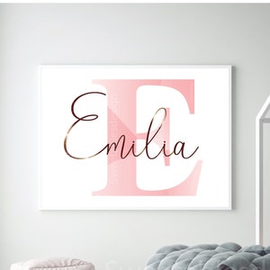Name printable for nursery, bedroom, playroom, Emilia, Pink wall art decor, Girls room decor, baby room decor, baby shower gift, custom gift
