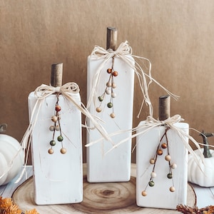 Wooden Pumpkins Set, Fall Table Decor, Farmhouse Fall, Rustic Decor, White Pumpkins, Thanksgiving Decor