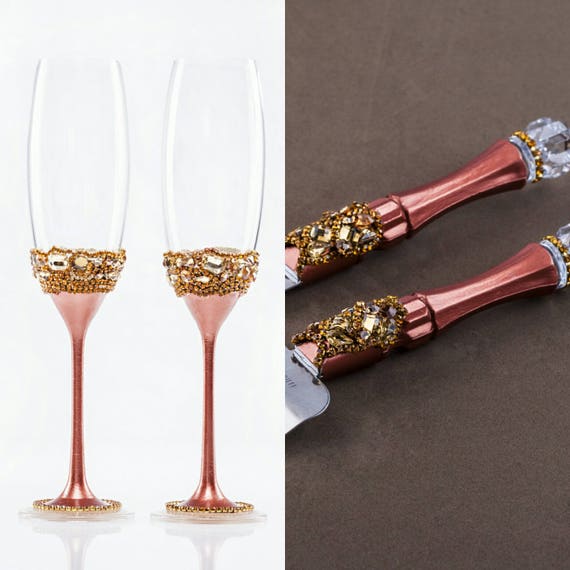  Copper  Wedding  Glasses Copper  Wedding  Cake  Server  Set  