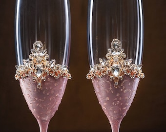 Personalized Pink Gold Wedding Glasses Champagne Flutes Engraving Glasses Anniversary Gift Wedding Table Decor Vintage Wedding Set Glasses