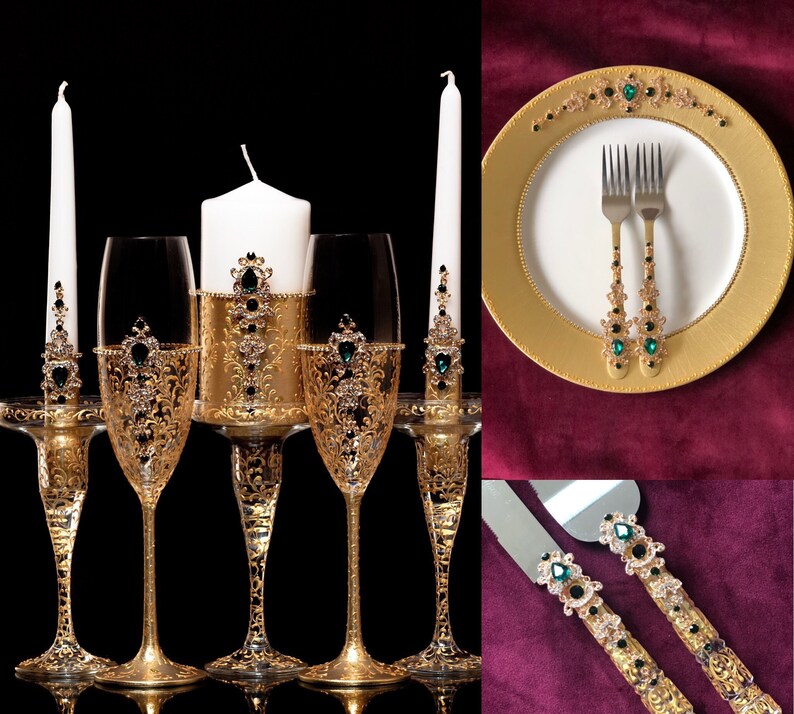 Personalized Gold Wedding Flutes Cake Server Knife Gold Unity Etsy