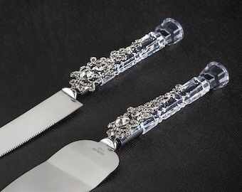 Clear Cristal Wedding Cake Server Set Modern Wedding Cake Cutting Set Christmas Gift Classic Wedding Winter Wedding Cake Server Knife Set