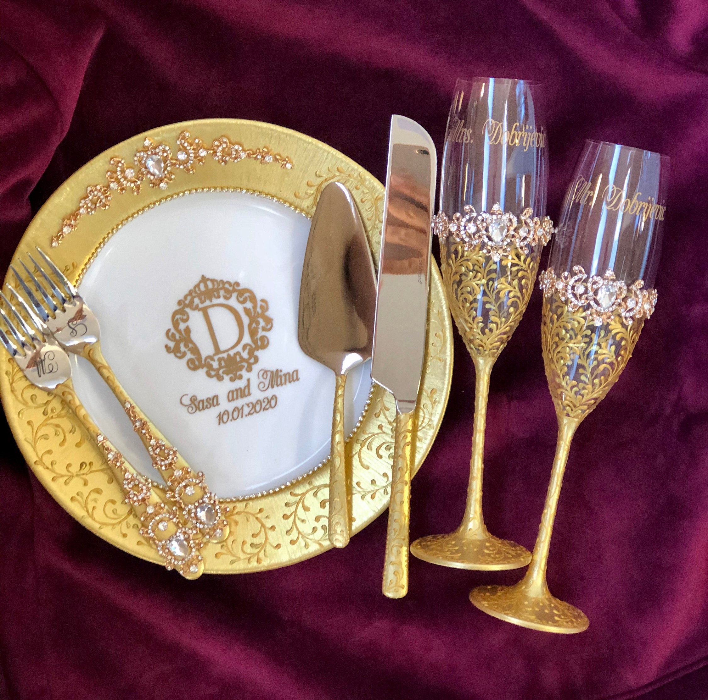 Personalized Glasses Gold Wedding Glasses with Crystals Bride Etsy