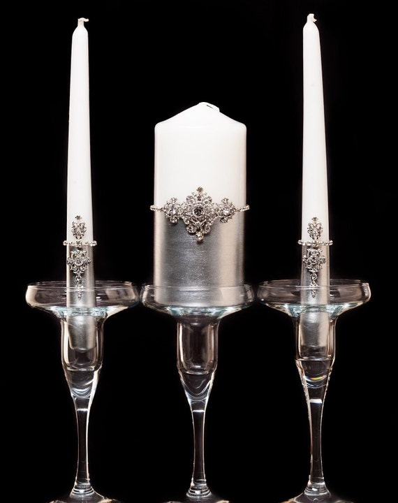silver wedding candles