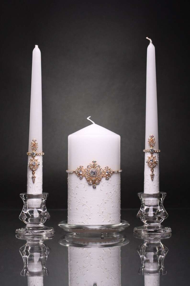 Gold Unity Candle Set Gold Wedding Candles Ceremony Gold Etsy