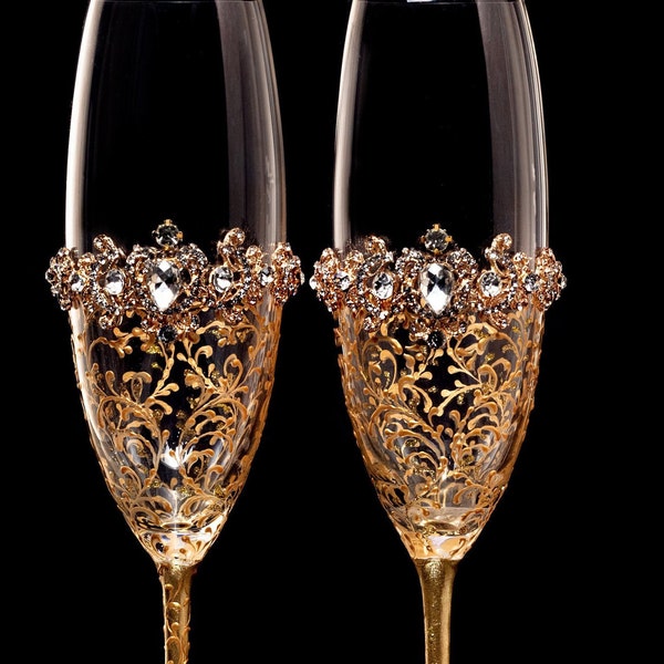 Gold Champagne Flutes Wedding Personalized Etsy
