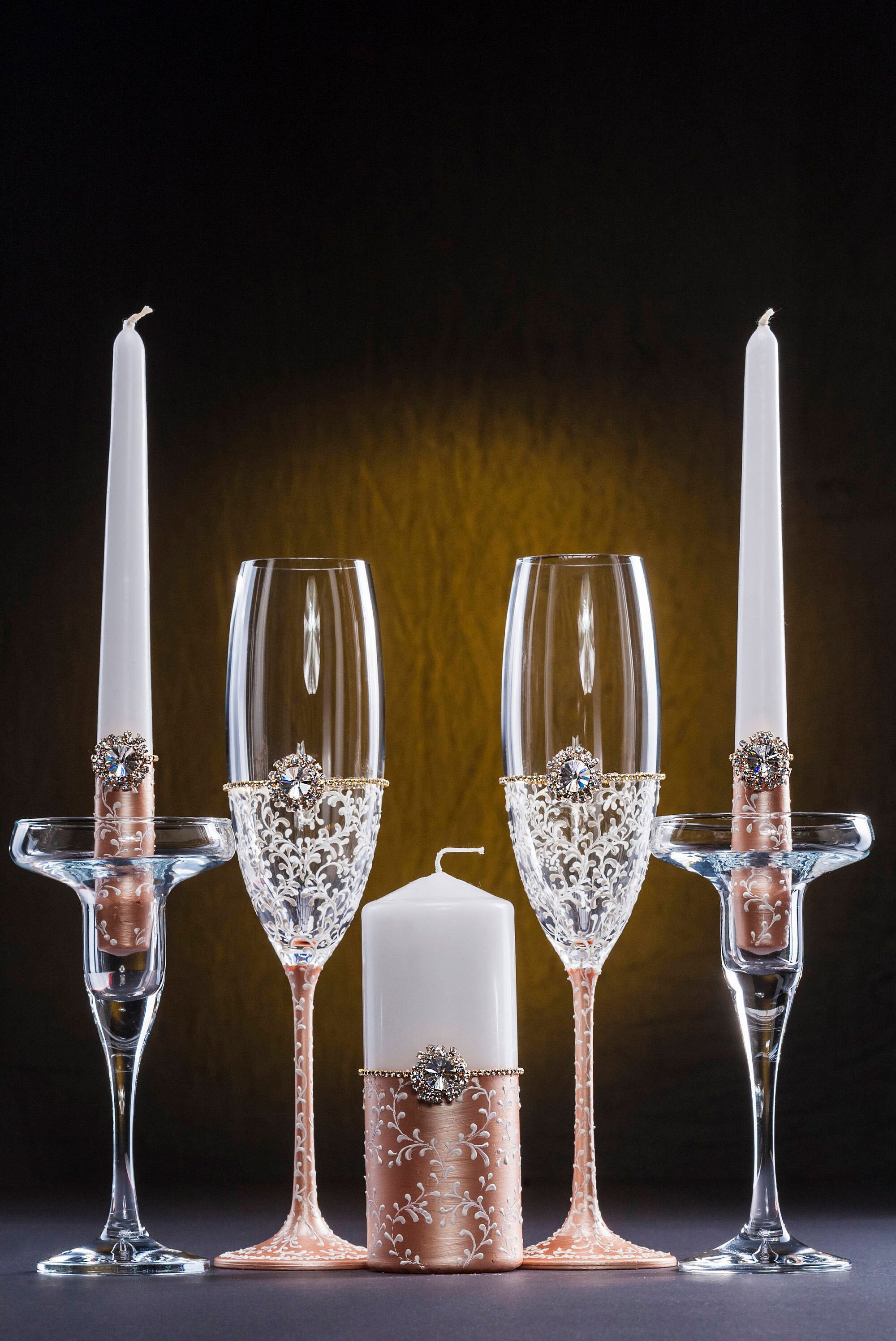 Rose Gold Unity Candle Set Rose Gold Wedding Candles Brush Etsy