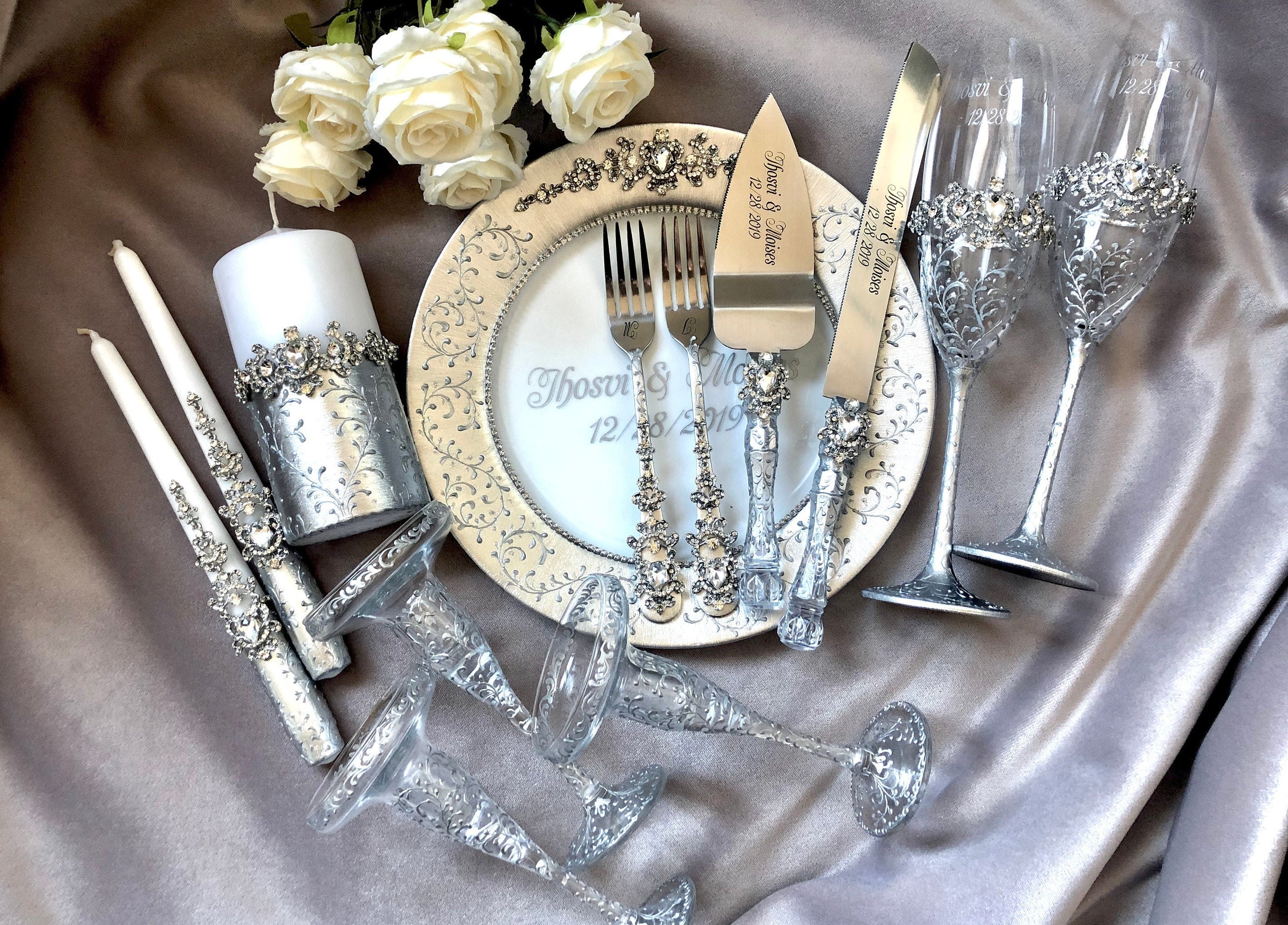 Personalized Wedding Flutes Silver Wedding Flutes Wedding Etsy