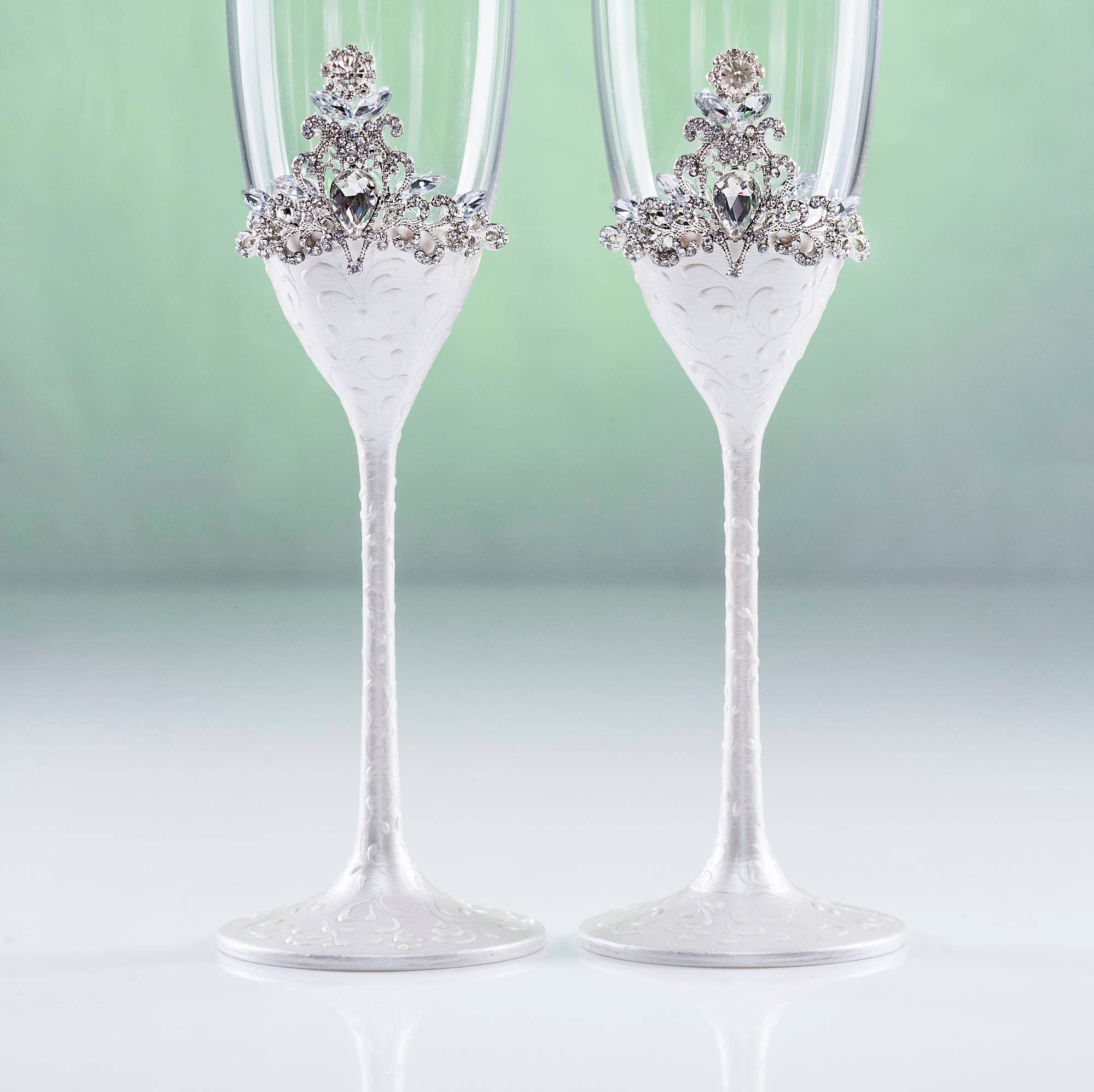 White Wedding Glasses Platinum Champagne Glasses Tosting Etsy