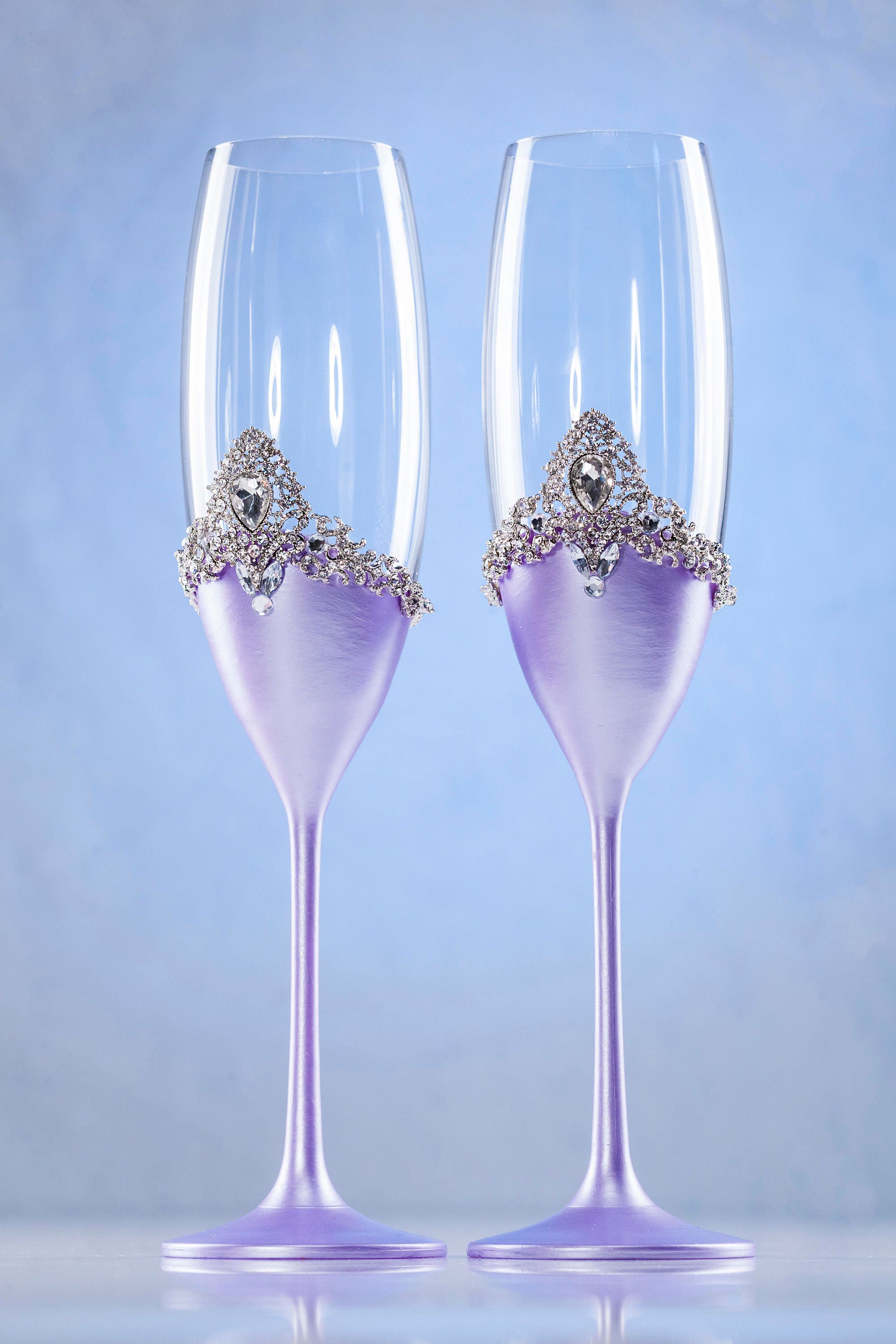 Engraved Purple Silver Wedding Champagne Glasses Violet Silver Etsy