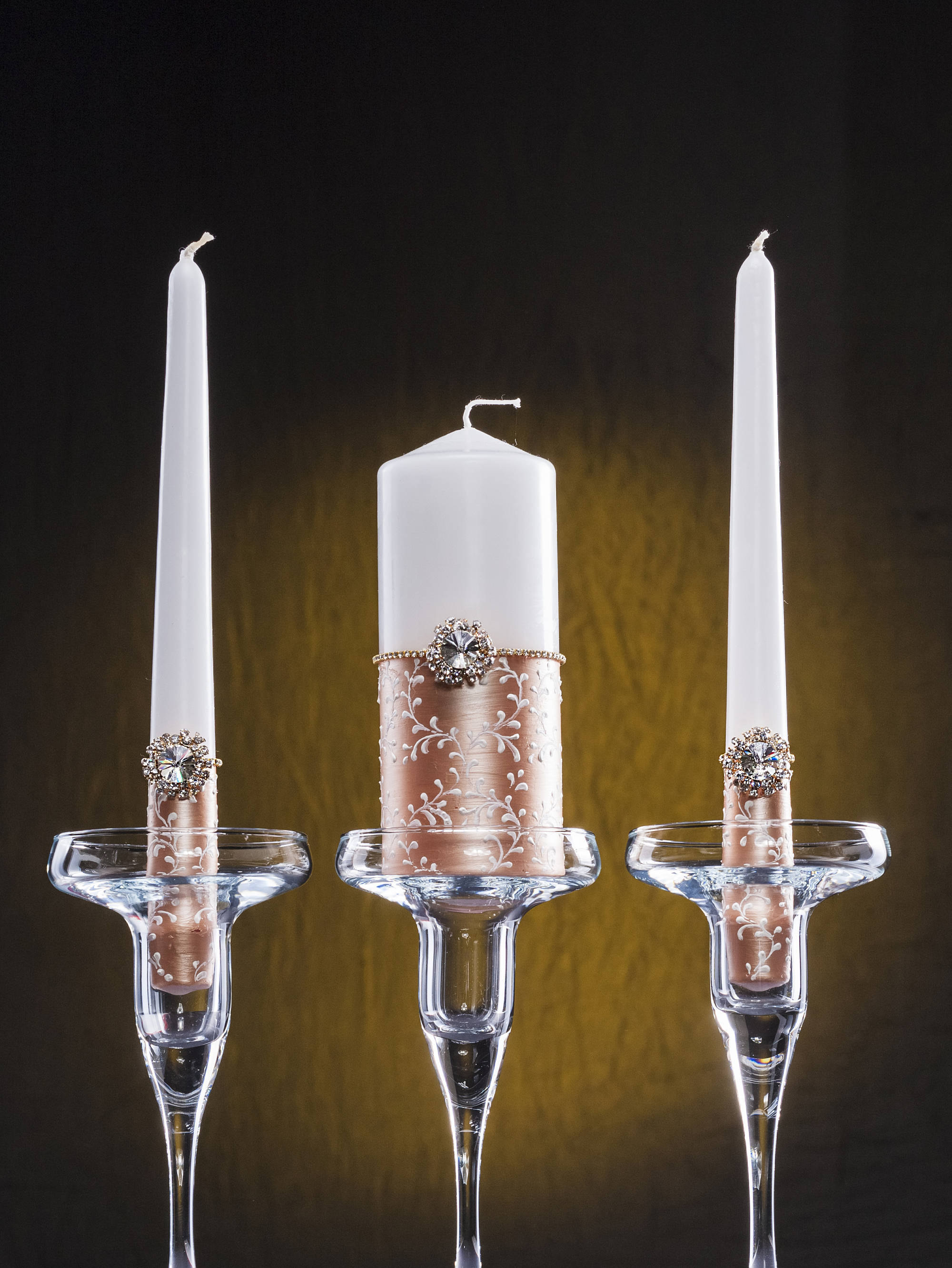 Rose Gold Unity Candle Set Rose Gold Wedding Candles Brush Etsy