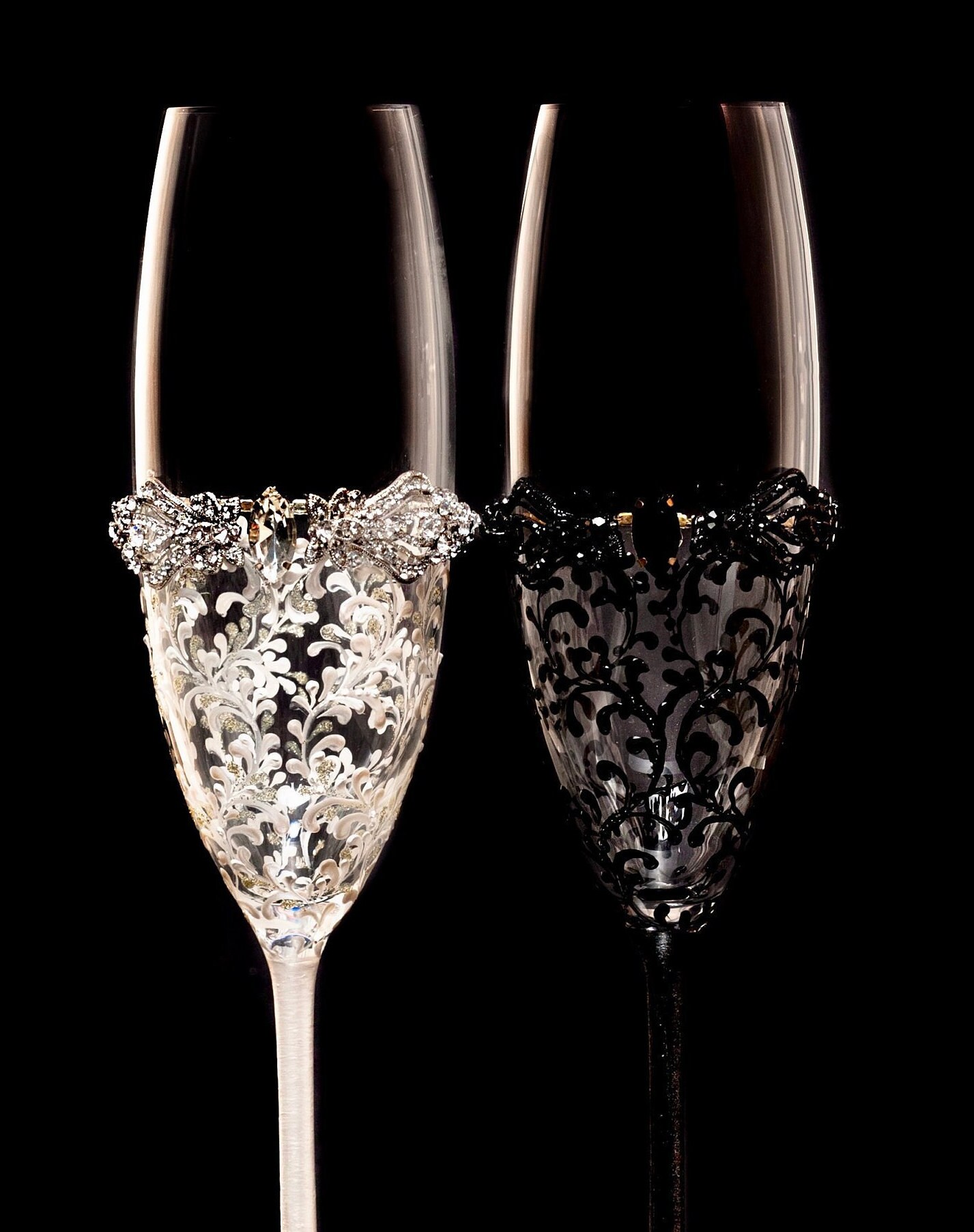 Personalized Wedding Glasses Bride Groom Black White Wedding Etsy