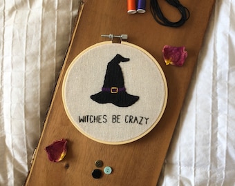 Witches be crazy - Hand embroidery - Embroidered wall hanging - Wall decor