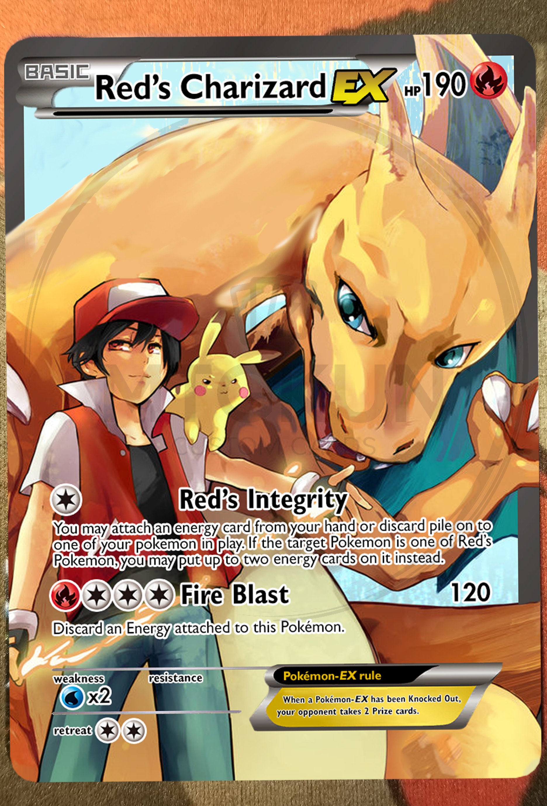 1x Full Art Red's Charizard EX : Custom Made Orica Card non-foil Pokem...