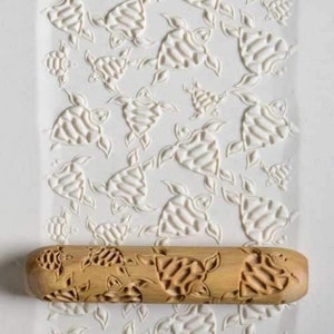 Sea Turtles - Big Hand Roller by MKM Pottery Tools - Clay Texture Roller, Pottery Hand Roller