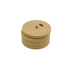 May include: A stack of four unfinished wooden circles with a small metal screw in the centre of the top circle.