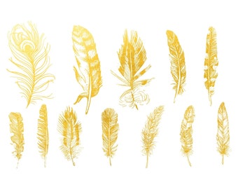 Feather 02 - 22 karat Yellow or White Gold Luster Ceramic Pottery Overglaze Decal by Sanbao