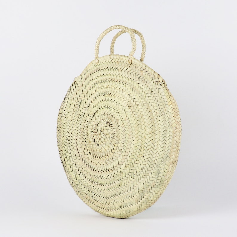 Round Straw Bag with Straw Handles Etsy