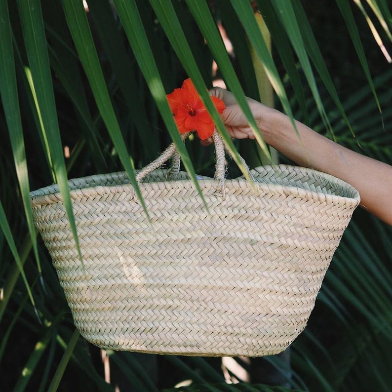 Straw Market Basket Bag with Straw Handles French style shopping and grocery bag