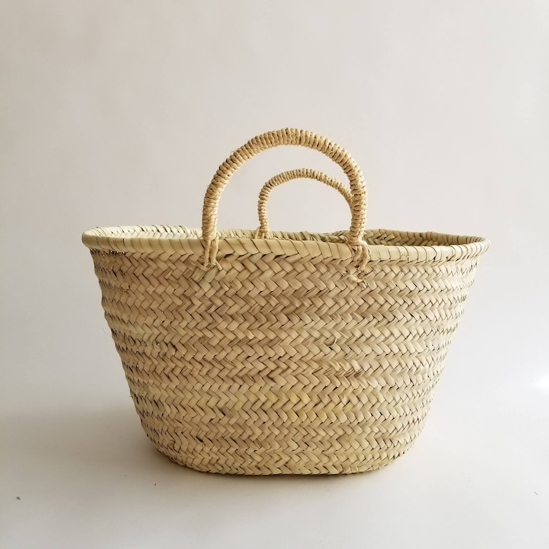 Straw Market Basket Bag with Straw Handles French style shopping and grocery bag