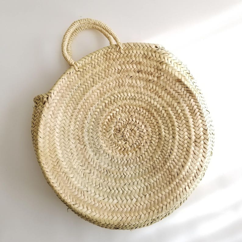 Round Straw Bag with Straw Handles Etsy