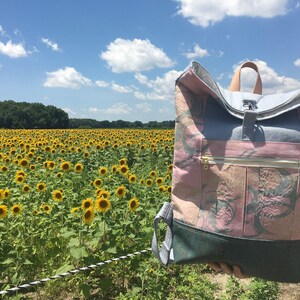 Unique Backpack: Pink & gray hand-painted feature fabric