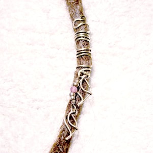 Brass dreadlock jewelry with purple lepidolite bead and leaf pendants – Handmade
