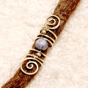 Dread jewelry handmade from brass with blue sodalite bead – gemstone dread bead for dreadlocks & braided hairstyles