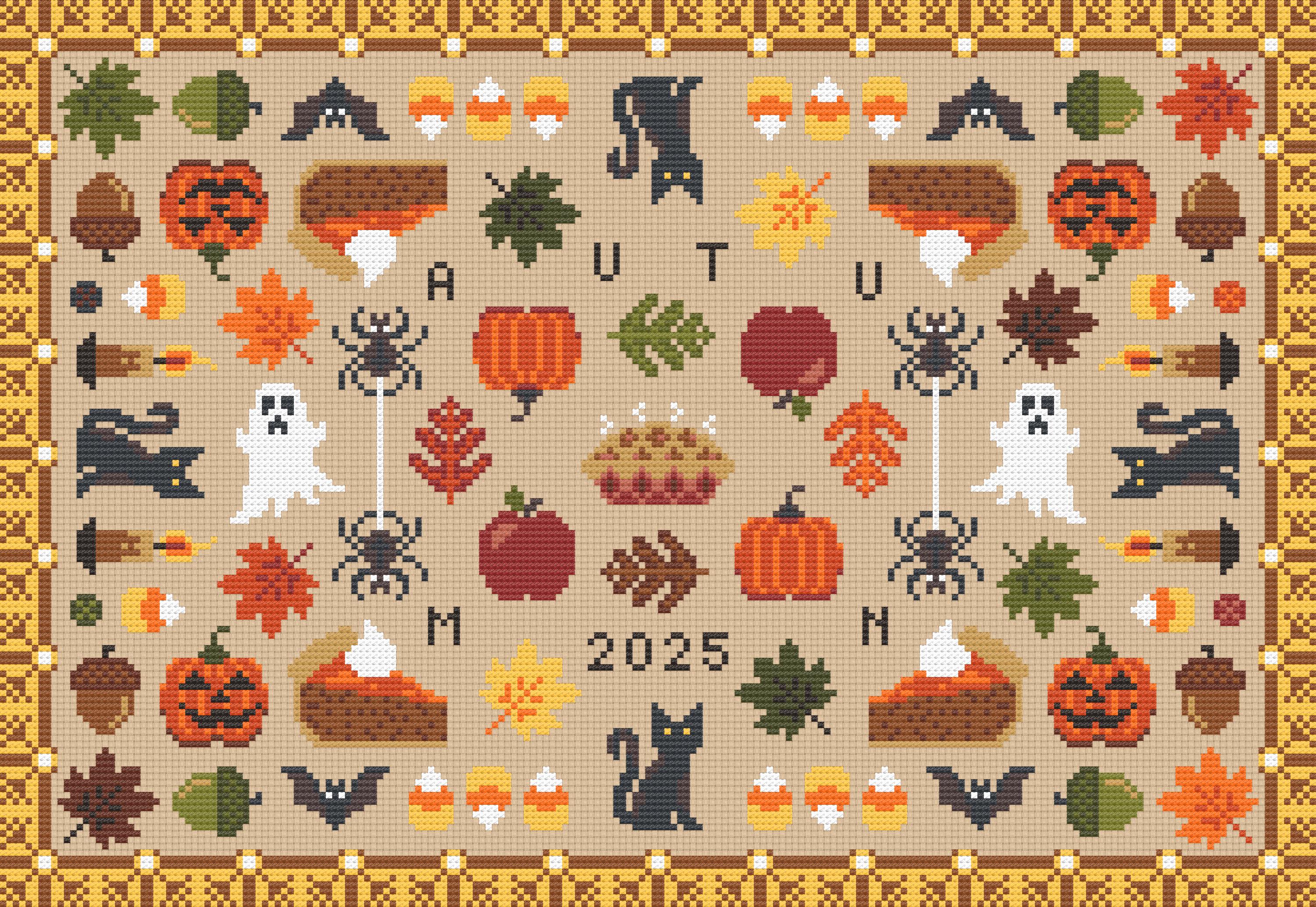 Autumn Sampler Cross Stitch Pattern PDF | Fall Embroidery Chart With ...