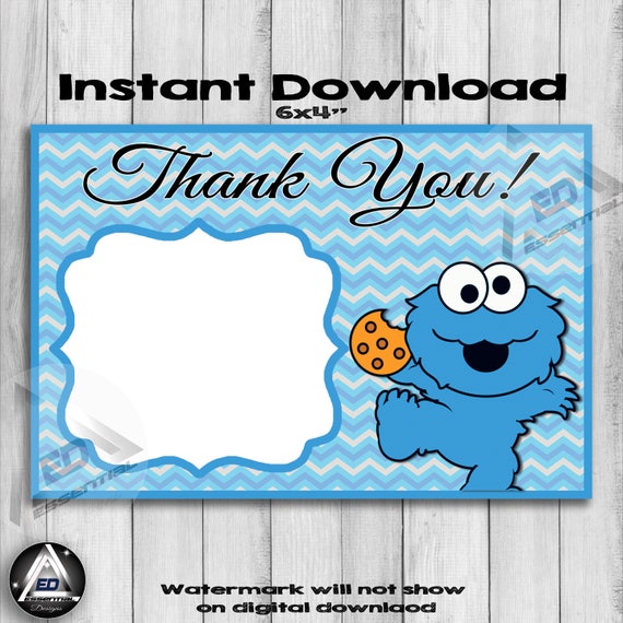 Cookie Monster Thank you card Sesame Street Thank you Thank Etsy