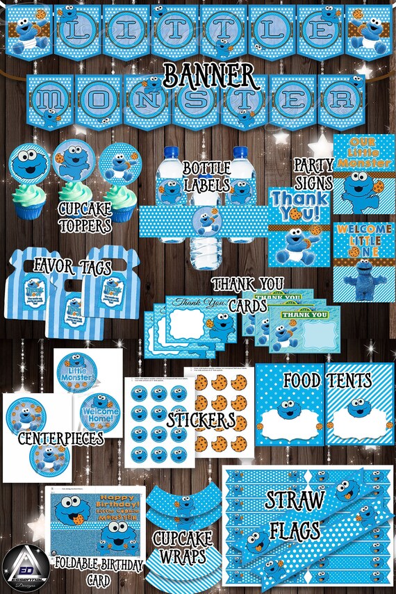 Cookie Monster Party Kit Baby Shower Cookie Monster Etsy