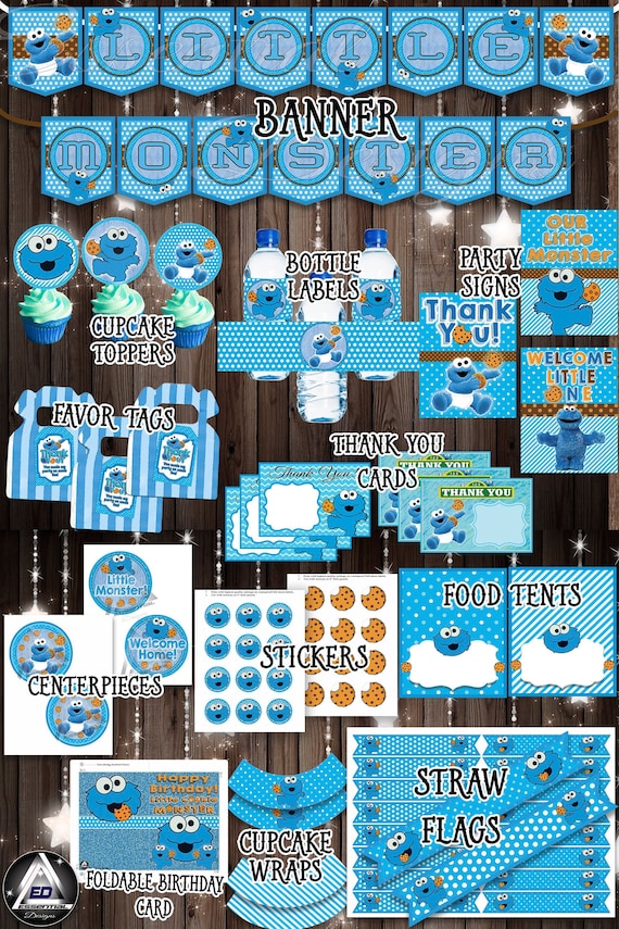 Cookie Monster Party Kit Baby Shower Cookie Monster Etsy