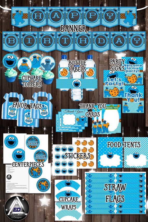 Cookie Monster Party Pack Cookie Monster Decorations Sesame Etsy