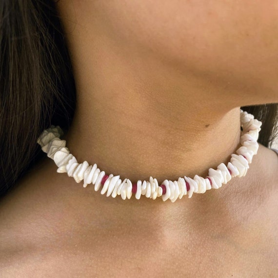 Hawaiian Surfer Beach Jewelry White Puka Natural Shell Necklace 16